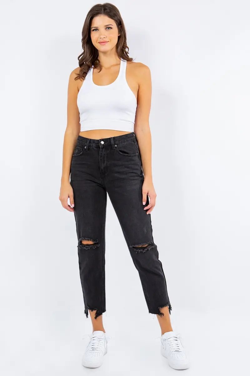 American Bazi High Waist Distressed Cropped Jeans - Love Salve